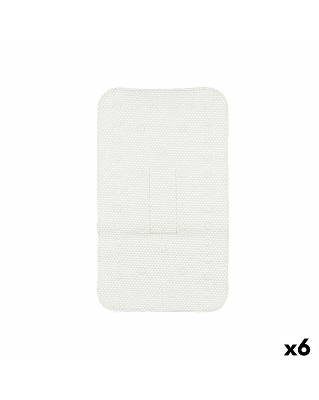 Set of six Berilo white PVC anti-slip mats for shower floors, measuring 69.3 x 40 cm, designed for safety in the bathroom.