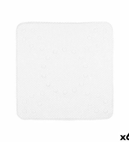 Set of six Berilo white PVC anti-slip mats for shower, 53 x 52.5 cm, with textured surface for safety in bathroom.