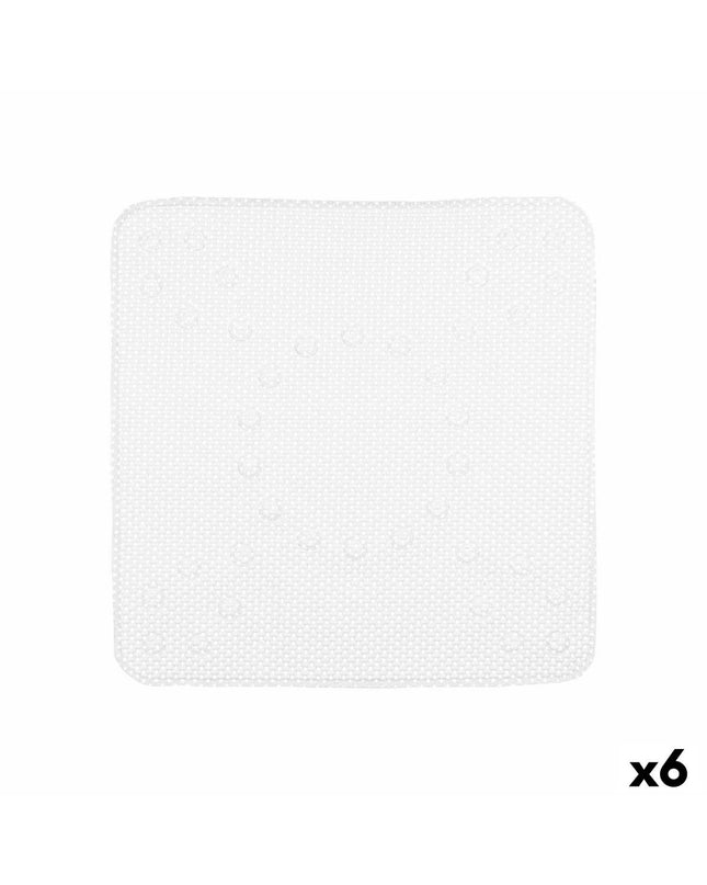 Set of six Berilo white PVC anti-slip mats for shower, 53 x 52.5 cm, with textured surface for safety in bathroom.