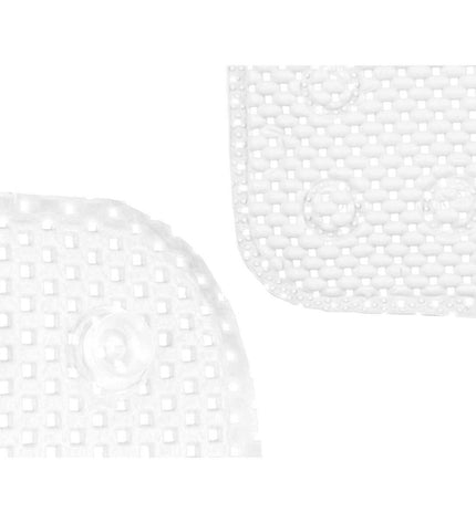 Set of six Berilo white PVC anti-slip mats for shower floors, each measuring 53 x 52.5 cm, for safe bathroom use.