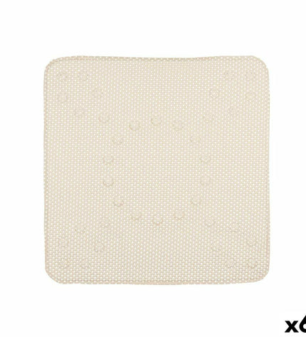 Set of six beige Berilo PVC antislip mats for shower, 53x52.5 cm, designed to prevent slipping in bathroom showers.