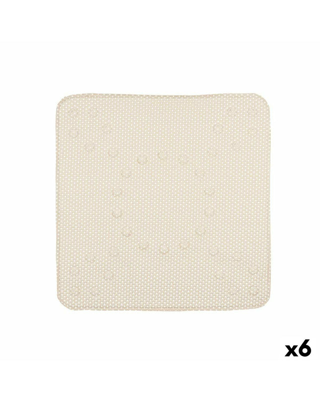 Set of six beige Berilo PVC antislip mats for shower, 53x52.5 cm, designed to prevent slipping in bathroom showers.