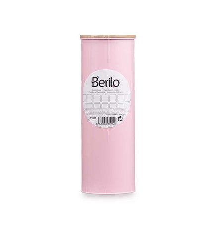 Set of 6 Berilo pink metal and bamboo toilet brushes with plastic handles, 9.5 x 27 x 9.5 cm, suitable for bathroom cleaning.
