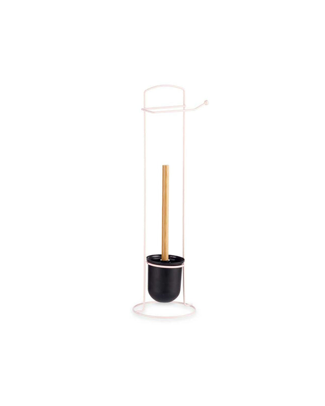 Pink Berilo toilet paper holder set with six wall-mounted holders in a bathroom setting, measuring 17x57x16.5 cm.
