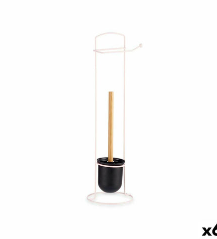 Pink Berilo toilet paper holder for bathroom, 17x57x16.5 cm, shown with six mounted holders in a modern bathroom setting.