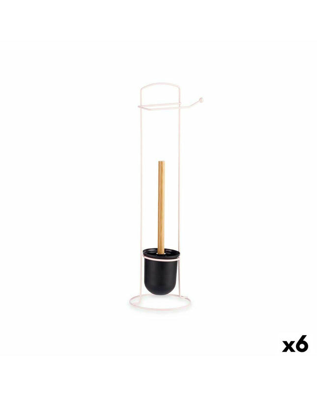 Pink Berilo toilet paper holder for bathroom, 17x57x16.5 cm, shown with six mounted holders in a modern bathroom setting.