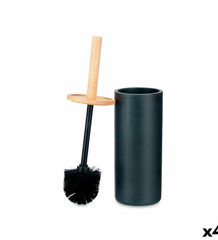 Set of four black Berilo toilet brushes with wooden handles, 10.2 x 38 cm, ideal for bathroom cleaning.