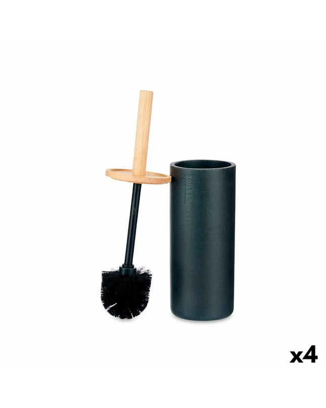 Set of four black Berilo toilet brushes with wooden handles, 10.2 x 38 cm, ideal for bathroom cleaning.
