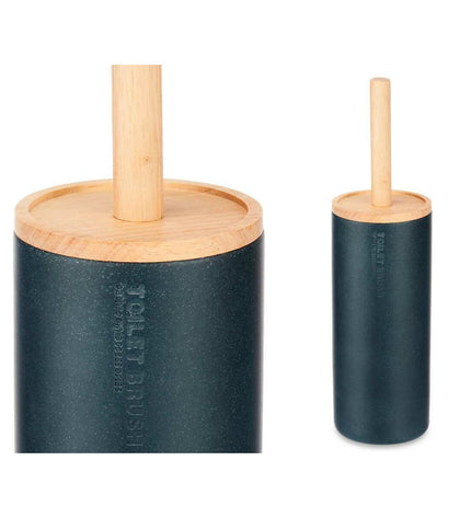 Set of four Berilo black wood and resin toilet brushes with handles, ideal for bathroom cleaning, measuring 10.2 x 38 cm each.