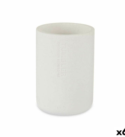 Set of six white Berilo toothbrush holders in house and kitchen bathroom décor, measuring 7.8 x 10.5 x 7.8 cm.