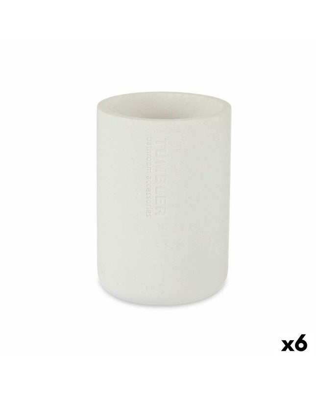 Set of six white Berilo toothbrush holders in house and kitchen bathroom décor, measuring 7.8 x 10.5 x 7.8 cm.