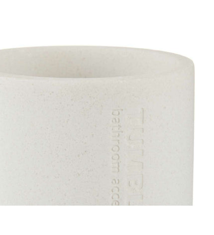 White Berilo toothbrush holder set with six compact, rectangular containers in a bathroom setting, measuring 7.8 x 10.5 x 7.8 cm.