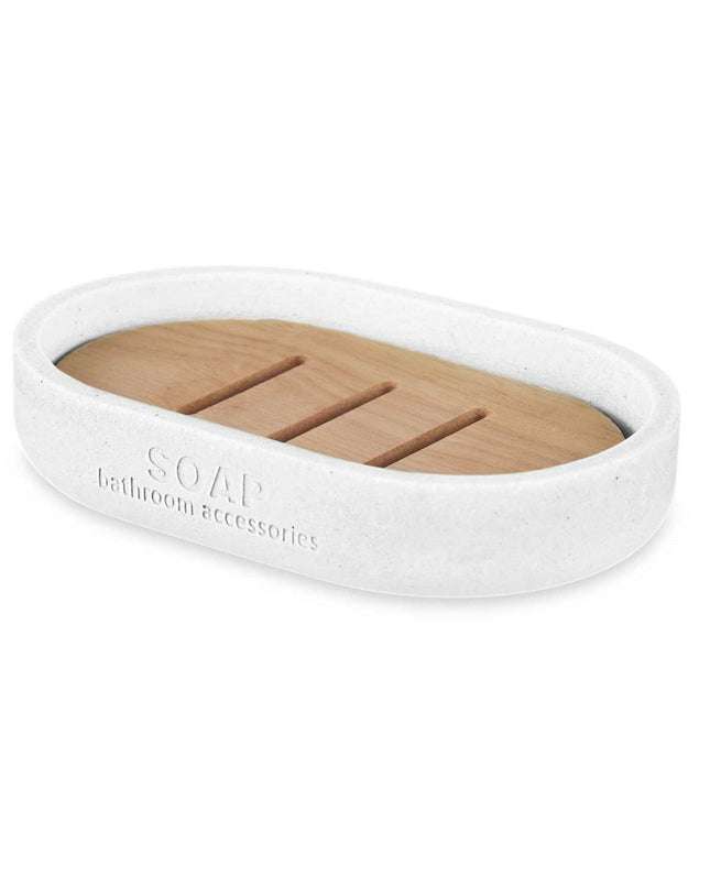 Set of six Berilo white bamboo soap dishes, 12.5x2.5x8.5 cm, designed for home and bathroom use.