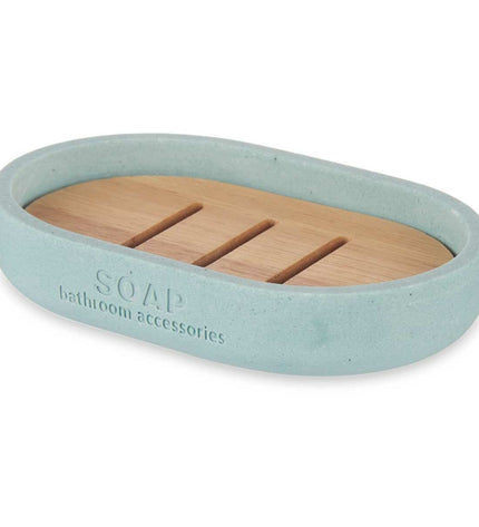Set of six Berilo blue soap dishes made of bamboo, measuring 12.5 x 2.5 x 8.5 cm, suitable for bathroom and kitchen.