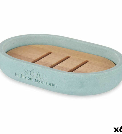 Set of six Berilo blue soap dishes made of bamboo, measuring 12.5 x 2.5 x 8.5 cm, suitable for home, kitchen, and bathroom.