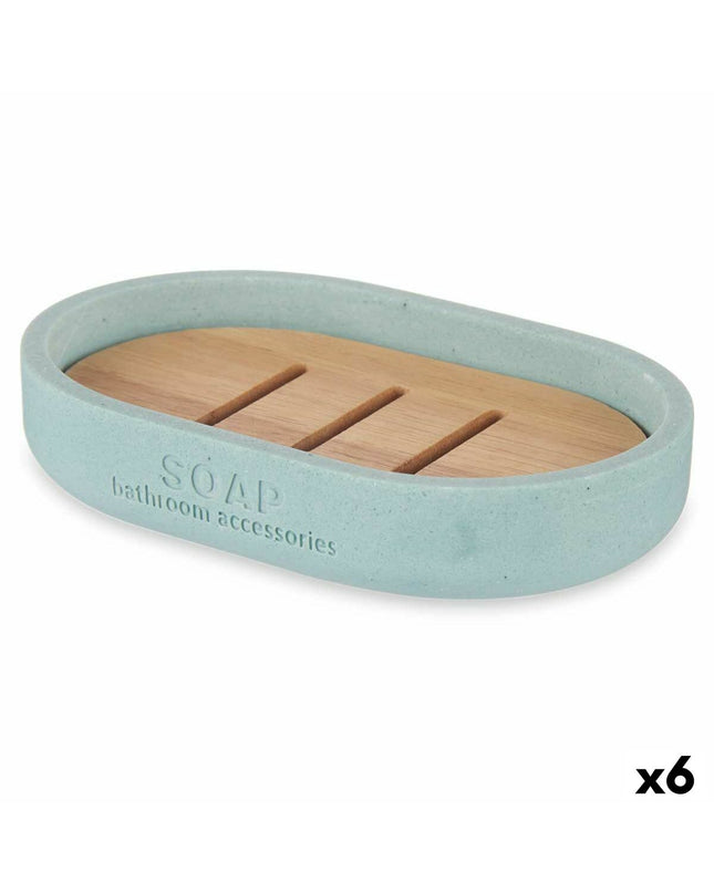 Set of six Berilo blue soap dishes made of bamboo, measuring 12.5 x 2.5 x 8.5 cm, suitable for home, kitchen, and bathroom.