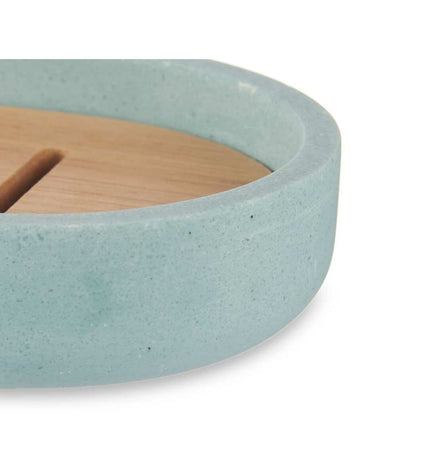 Set of six Berilo blue soap dishes made of bamboo, measuring 12.5 x 2.5 x 8.5 cm, suitable for bathroom and home use