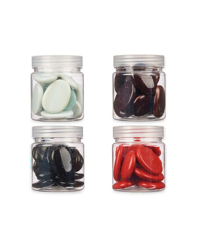 Set of 12 decorative garden stones in white, brown, black, and red, used for outdoor gift and garden décor.