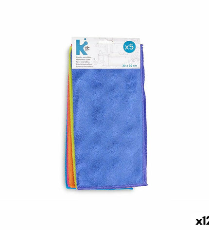 Set of 12 multicolour cleaning cloths by BigBuy Home, 30x30cm, ideal for home cleaning and household chores.
