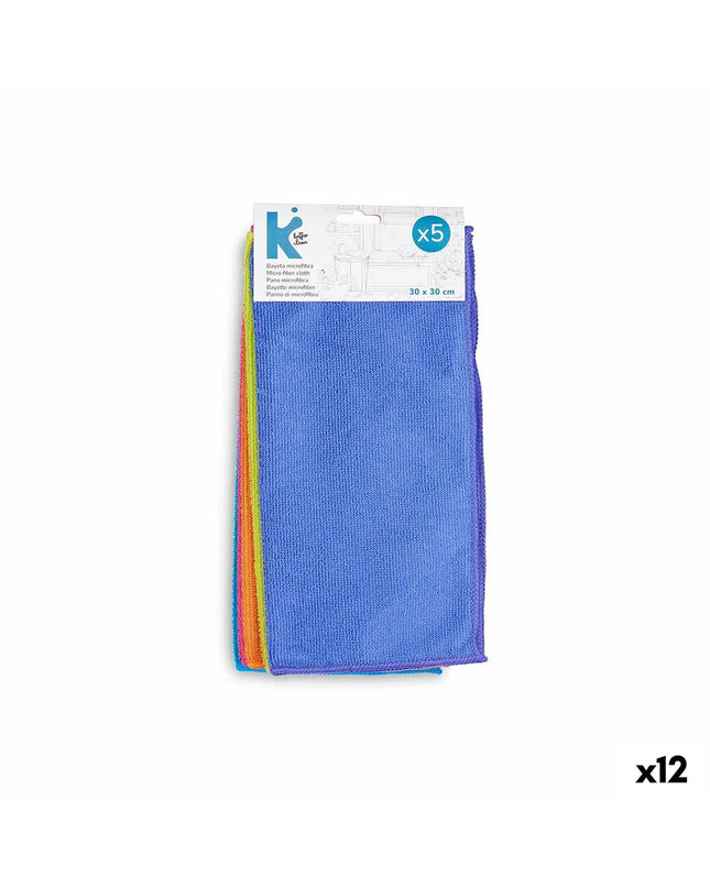 Set of 12 multicolour cleaning cloths by BigBuy Home, 30x30cm, ideal for home cleaning and household chores.