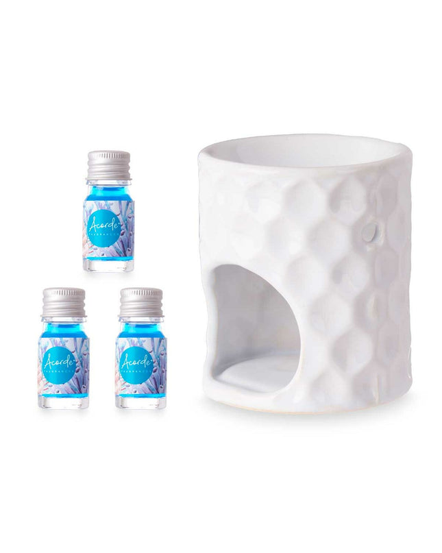 Acorde Ocean essential oil burner with 12 essential oils, decorative home and kitchen accessory, 11 x 19.8 x 6.5 cm size.