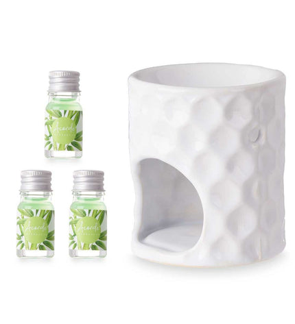 Acorde essentiële olie brander in bamboe, 11x19.8x6.5 cm, with 12 essential oils for home and kitchen decoration.