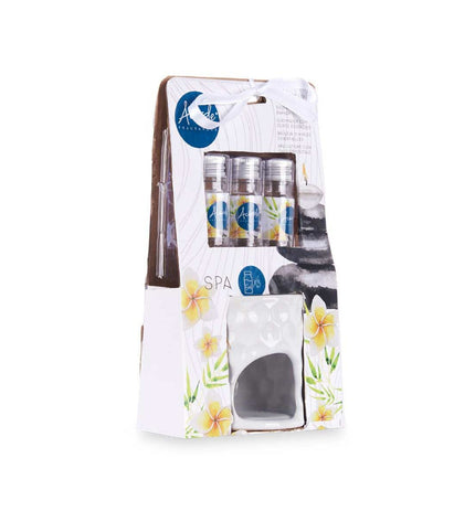 Acorde Spa essential oil burner in white ceramic, 11x19.8x6.5 cm, with 12 bottles of essential oils, for home decor and aromatherapy.