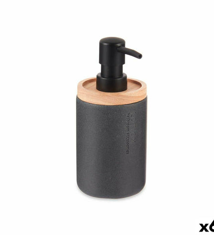 Set of six Berilo black wood and plastic soap dispensers for bathroom and kitchen, 9.5 x 18.5 x 7.8 cm each