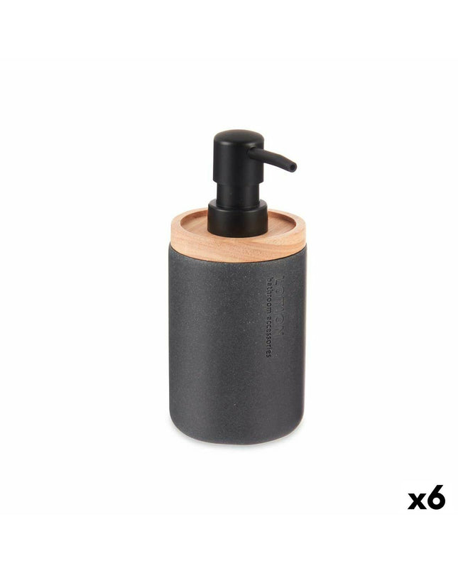 Set of six Berilo black wood and plastic soap dispensers for bathroom and kitchen, 9.5 x 18.5 x 7.8 cm each