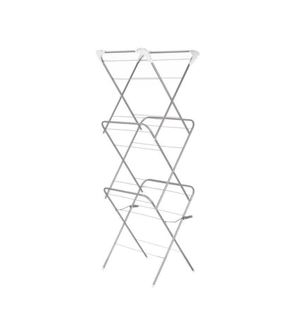 Kipit white foldable laundry drying rack with silver-colored steel, vertical design, 47x41x136 cm, set of 5 for household organization.