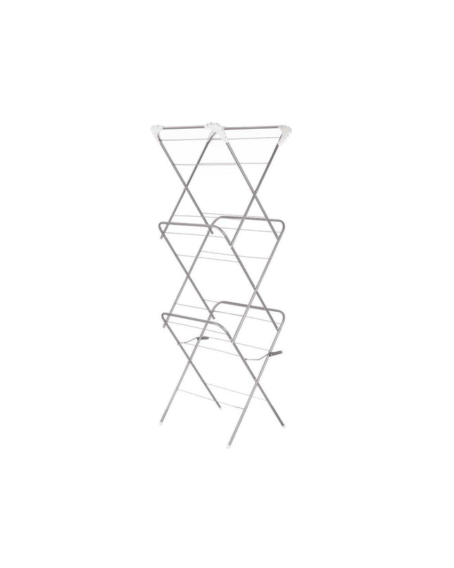 Kipit white foldable laundry drying rack with silver-colored steel, vertical design, 47x41x136 cm, set of 5 for household organization.