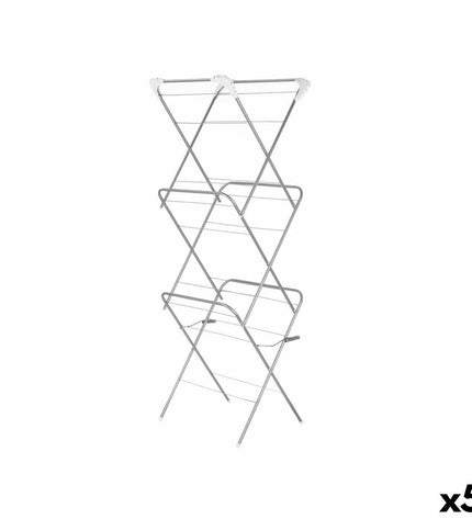 Kipit foldable clothes drying rack in white and silver, compact vertical design with 5 pieces, made of polypropylene and iron.