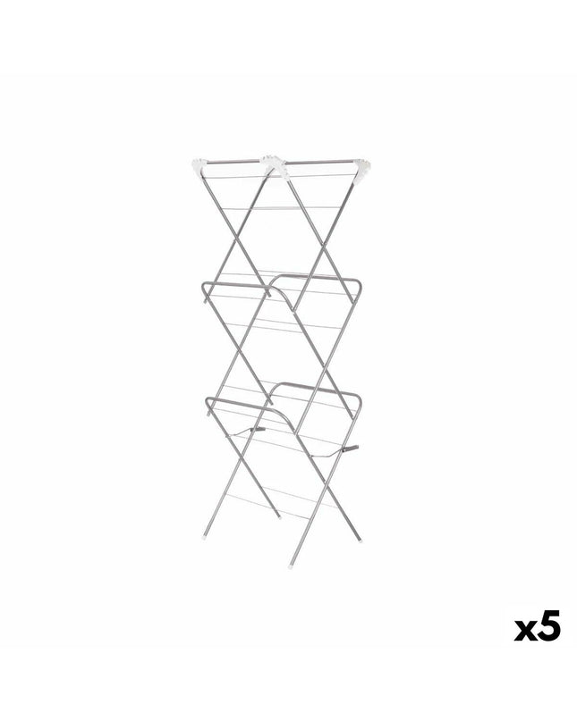 Kipit foldable clothes drying rack in white and silver, compact vertical design with 5 pieces, made of polypropylene and iron.