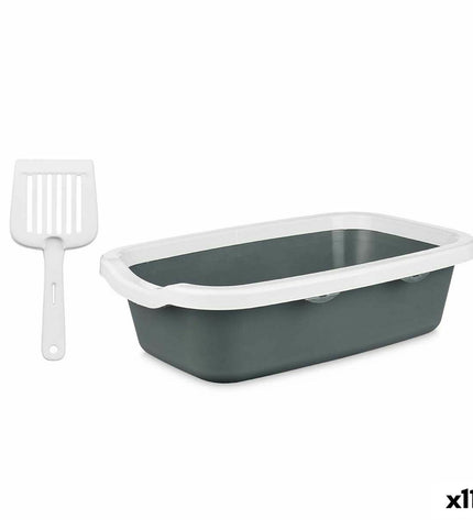 Set of 11 Mascow plastic cat litter trays in gray and black, measuring 25 x 11 x 2 cm and 0.38 x 16 x 58.5 cm.
