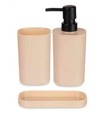 Set of 12 Berilo black and beige polypropylene bathroom accessories for home and kitchen use, featuring modern, durable designs.