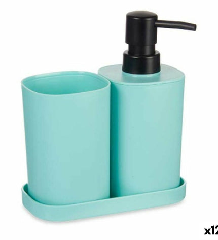 Set of 12 black and green Berilo polypropylene bathroom and kitchen brushes with ergonomic handles.