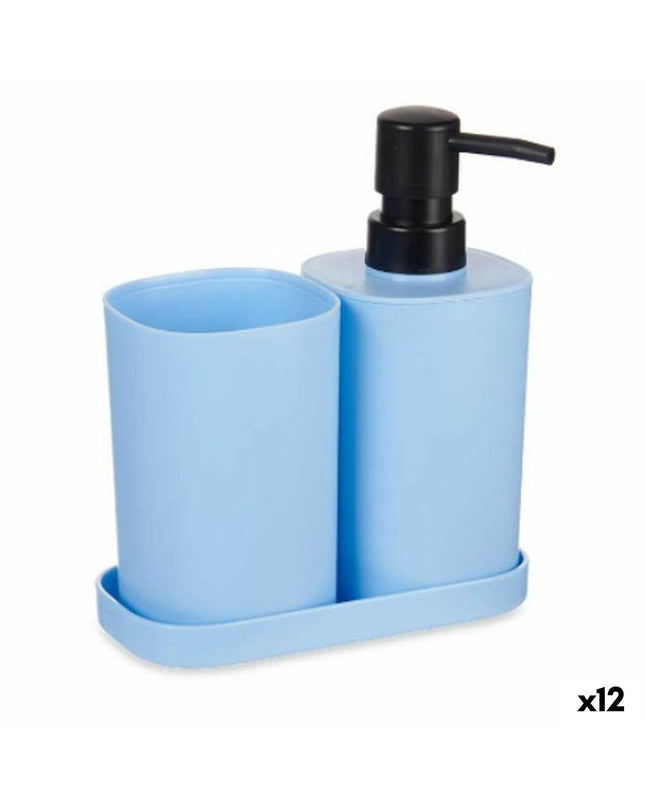 Set of 12 blue and black Berilo polypropyleen bathroom containers, suitable for home and kitchen use.