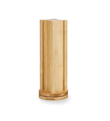 Set of six Kinvara bamboo coffee capsule holders with rotating design, measuring 11x11x34 cm, for 20 capsules storage.