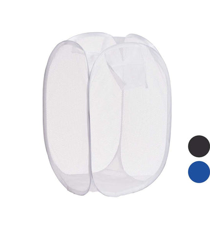 Kipit blue, white, and black plastic laundry baskets, 33x33x58 cm, stackable storage containers for home organization.