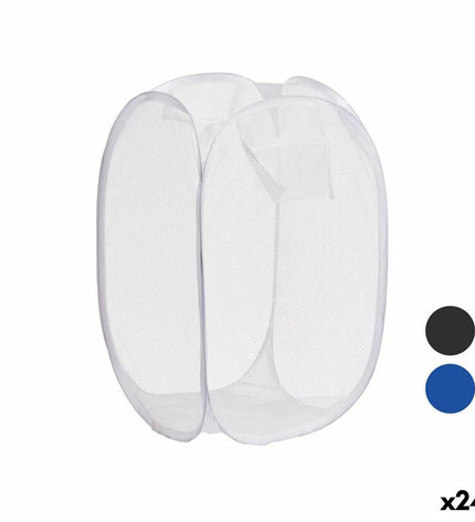 Kipit blue, white, and black plastic laundry baskets, 33x33x58 cm, stackable storage bins for home organization, set of 24.