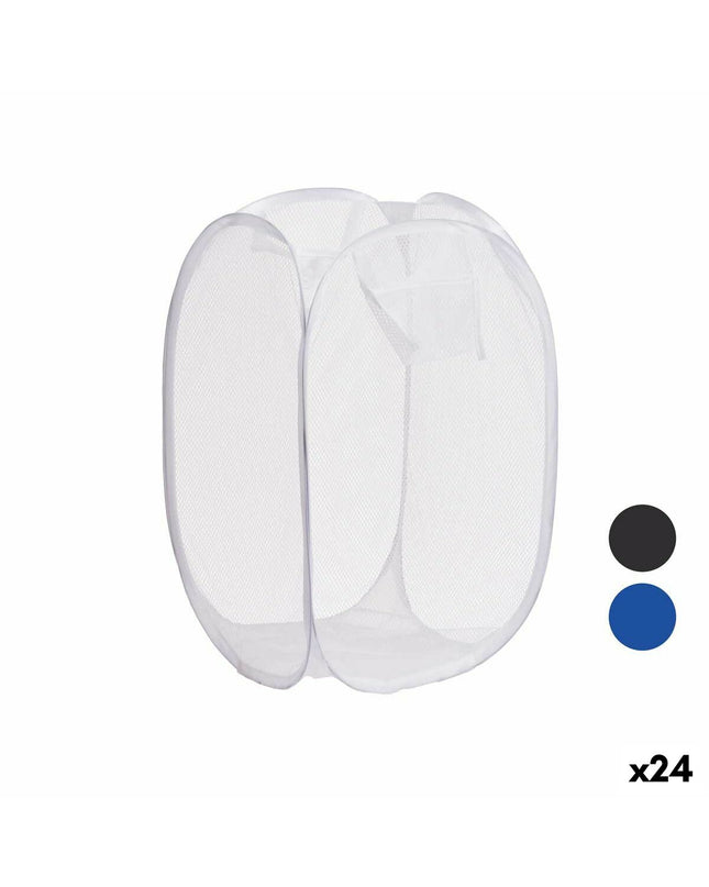 Kipit blue, white, and black plastic laundry baskets, 33x33x58 cm, stackable storage bins for home organization, set of 24.