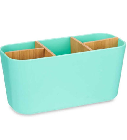 Berilo green bamboo toothbrush holder set with six polypropyleen holders, 21x10x9 cm, ideal for bathroom organization.