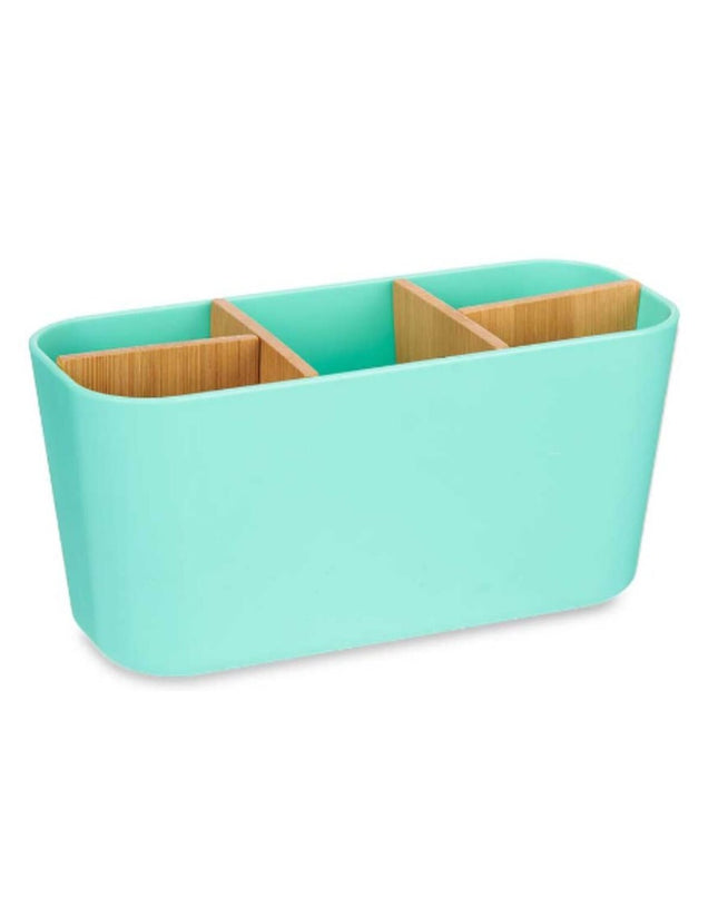 Berilo green bamboo toothbrush holder set with six polypropyleen holders, 21x10x9 cm, ideal for bathroom organization.