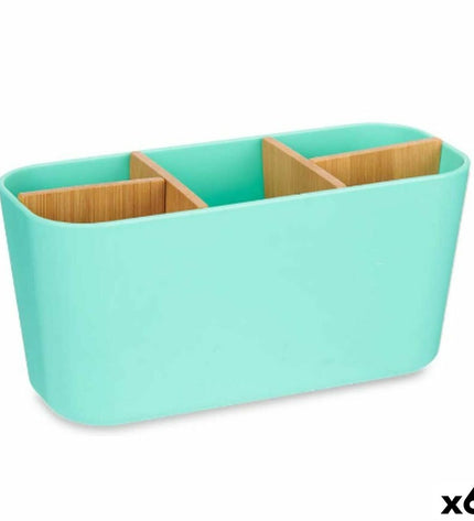 Green bamboo toothbrush holder by Berilo, made of polypropylene, 21x10x9 cm, set of six for bathroom organization.