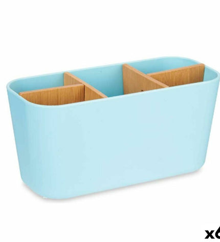 Blue Berilo bamboo toothbrush holder for bathroom, 21x10x9 cm, set of six, made of durable polypropylene.