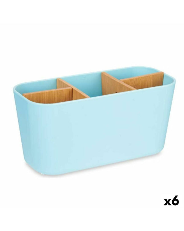 Blue Berilo bamboo toothbrush holder for bathroom, 21x10x9 cm, set of six, made of durable polypropylene.