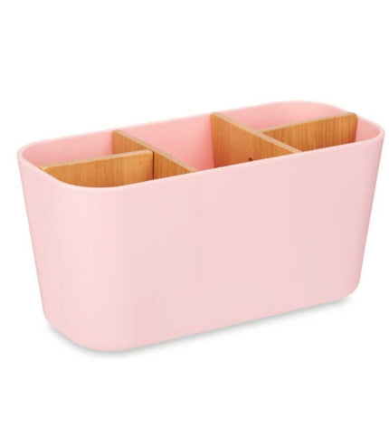 Pink bamboo toothbrush holder by Berilo, 21x10x9 cm, made of polypropylene, designed for bathroom organization, set of 6.