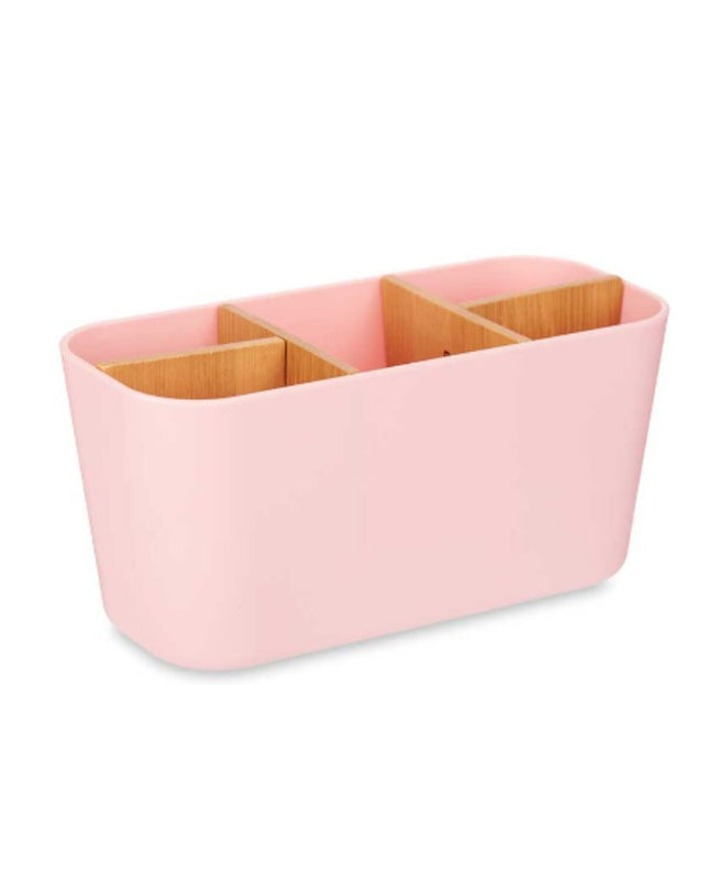 Pink bamboo toothbrush holder by Berilo, 21x10x9 cm, made of polypropylene, designed for bathroom organization, set of 6.