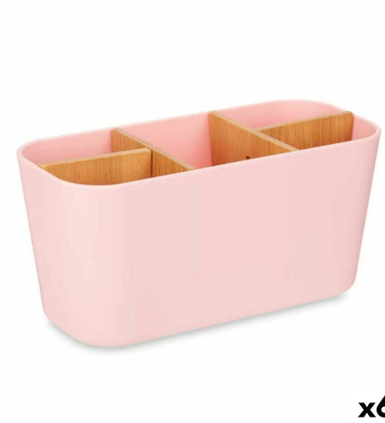 Pink bamboo toothbrush holder by Berilo, made of polypropylene, measuring 21x10x9 cm, set of 6, suitable for bathroom organization.