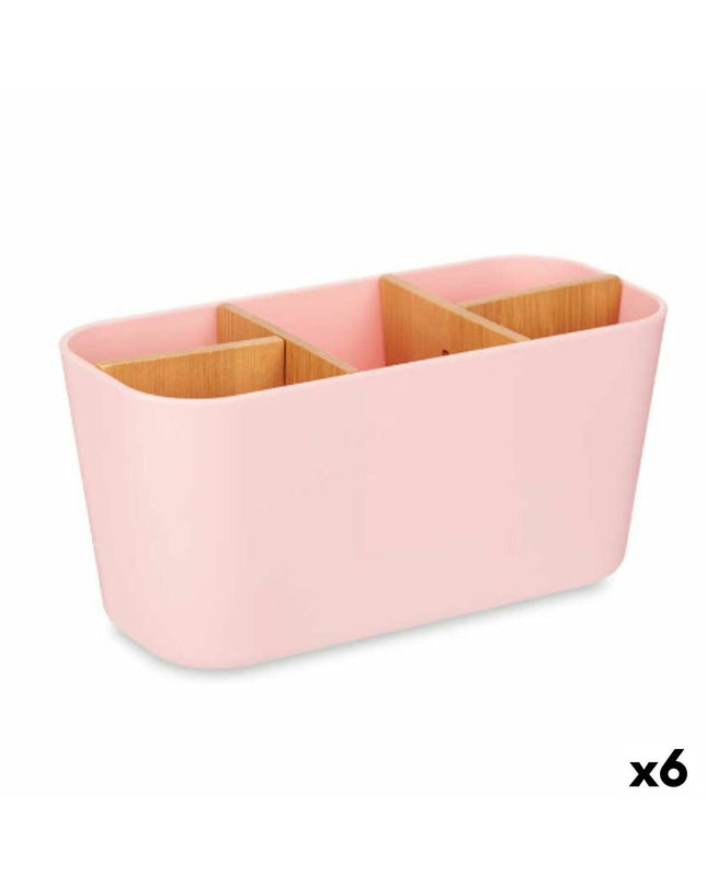 Pink bamboo toothbrush holder by Berilo, made of polypropylene, measuring 21x10x9 cm, set of 6, suitable for bathroom organization.